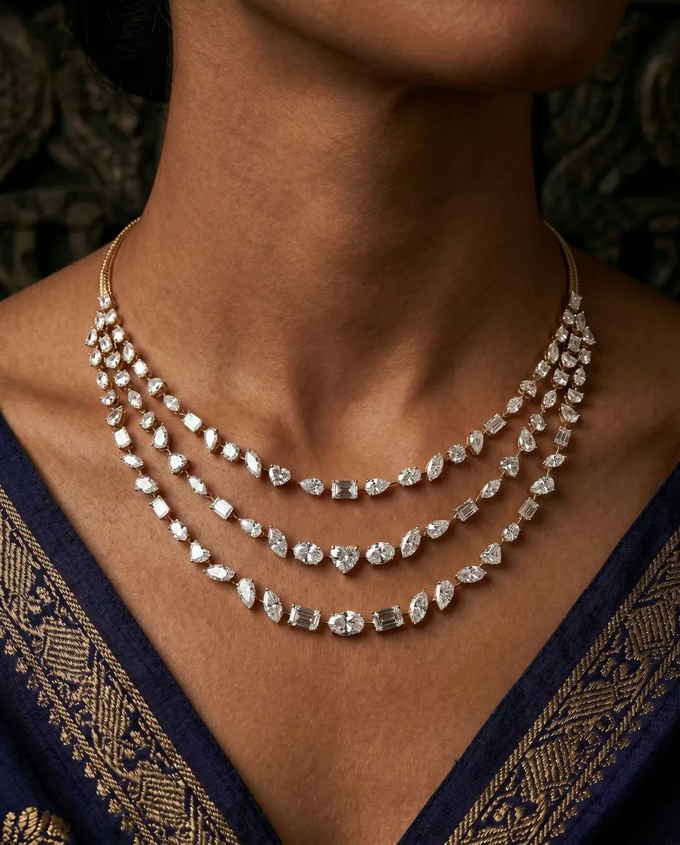 Diamond necklace 7 worn by model | Bharni