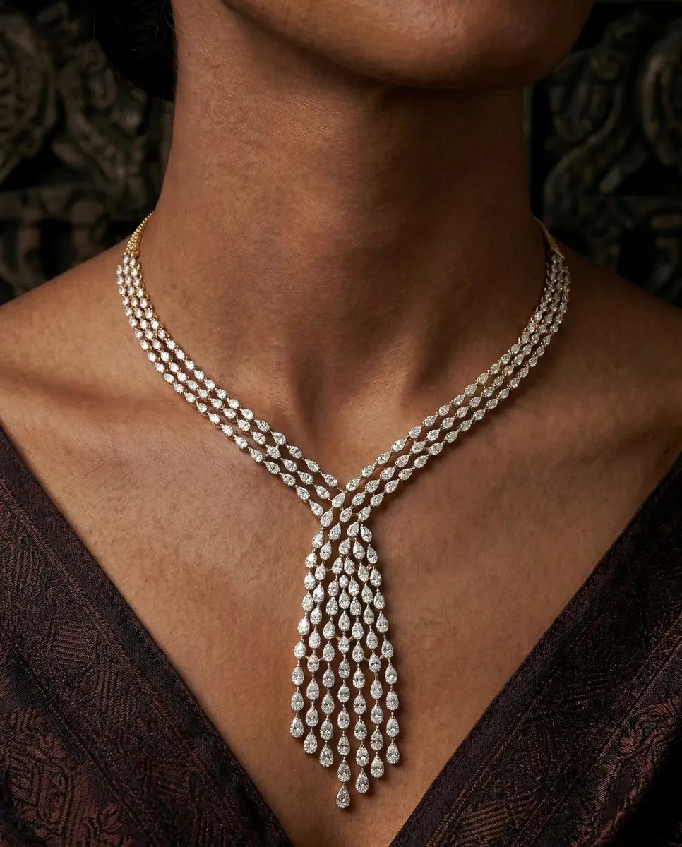 Diamond necklace 11 worn by model | Bharni